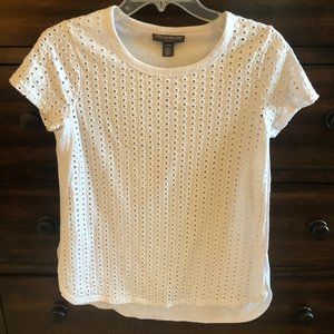 Pea in the Pod Maternity White Eyelet Short-Sleeved Top Small